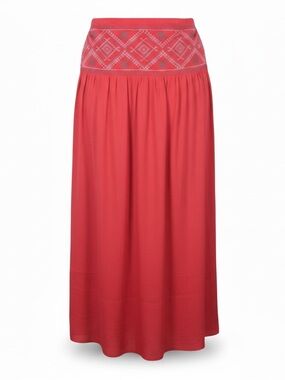 Urban Girl 2X orange‎ navy embroidered waist band zip back side slit maxi skirt
